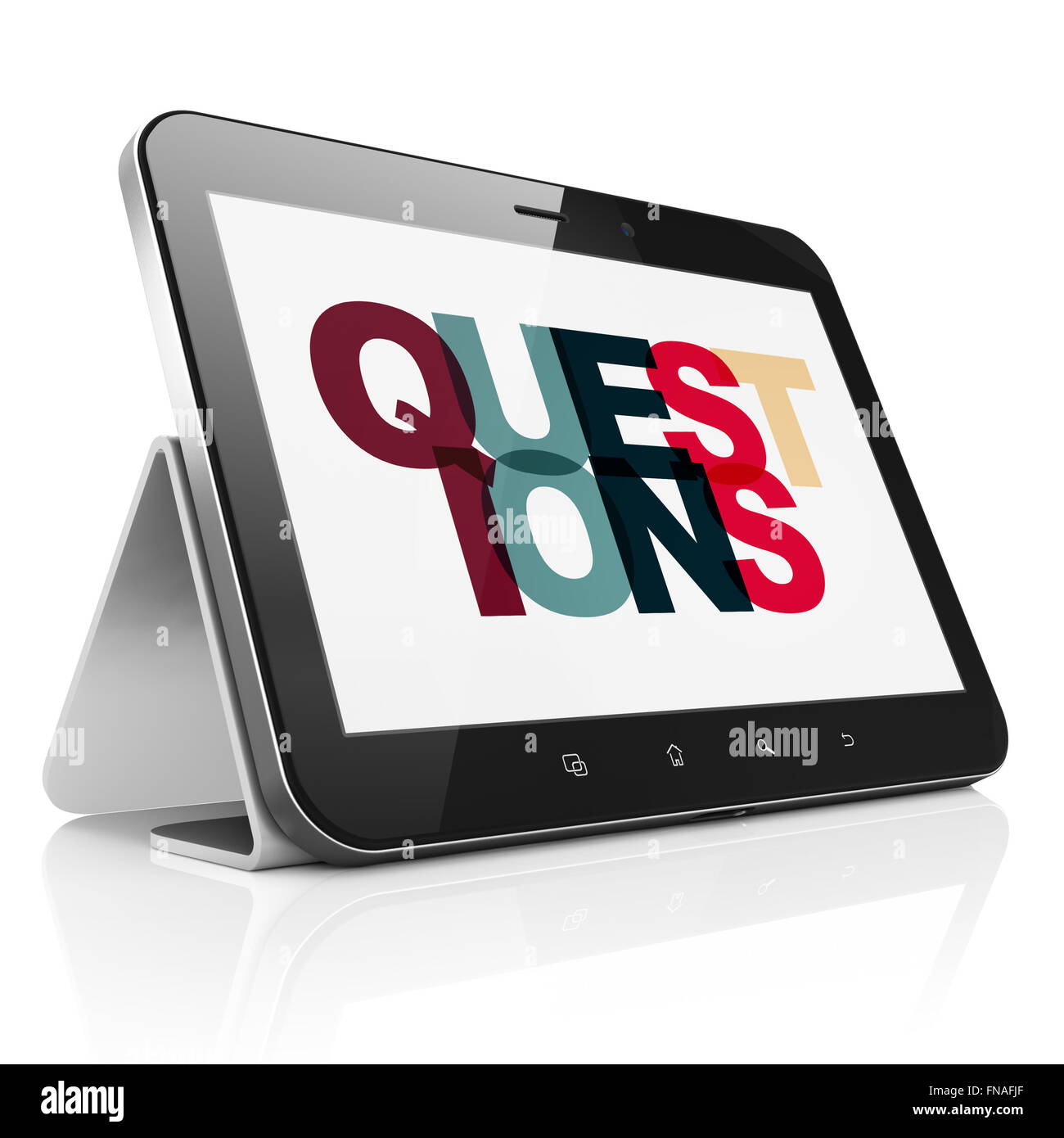 Studying concept: Tablet Computer with Questions? on display Stock ...