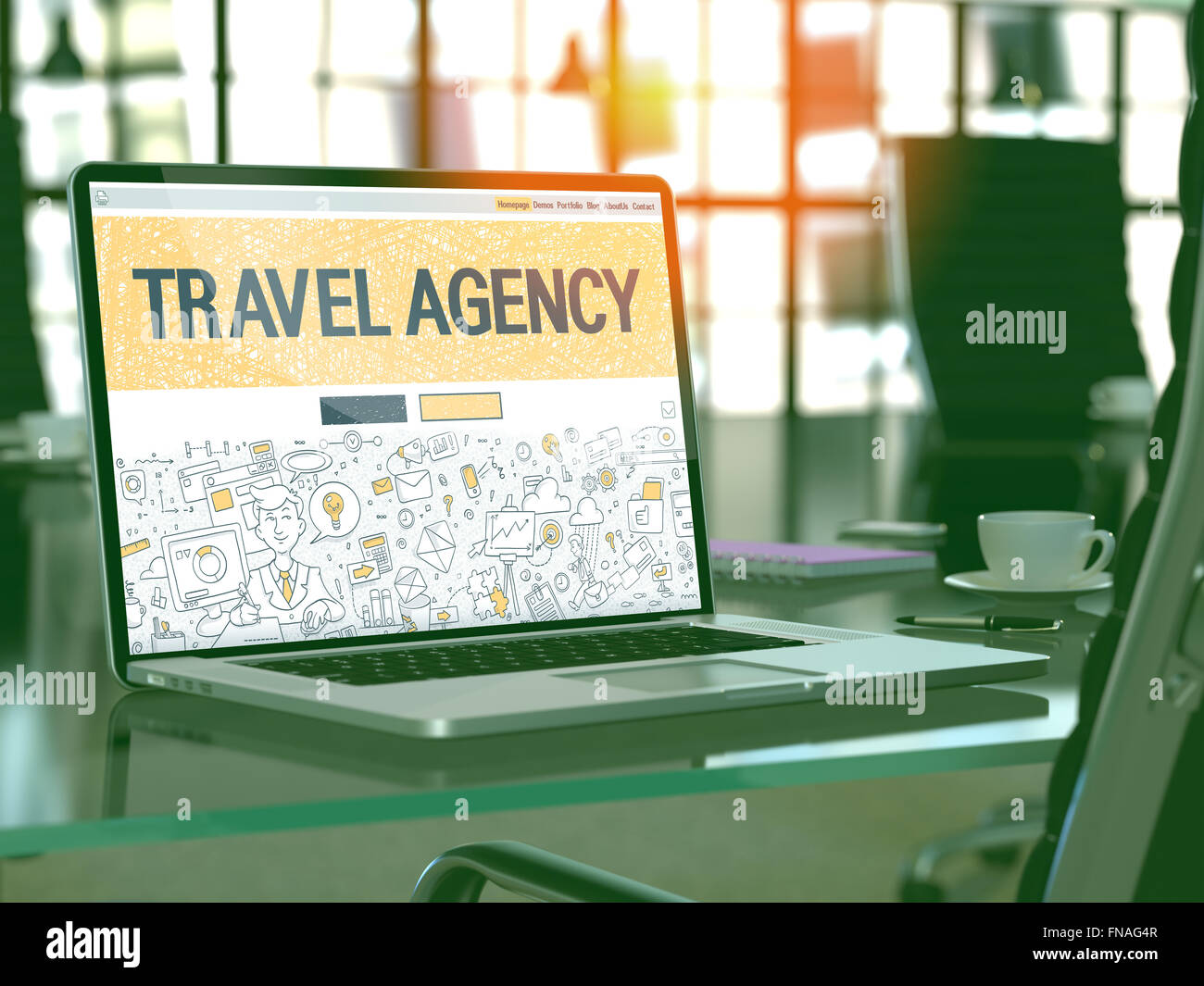 Travel Agency Concept on Laptop Screen. Stock Photo