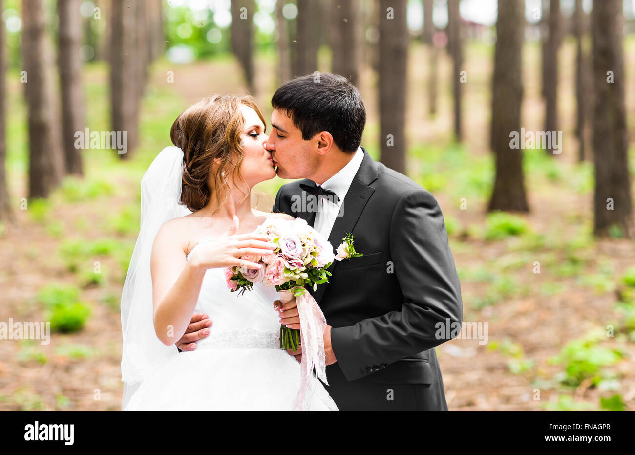 Kiss the bride and groom Stock Photo - Alamy