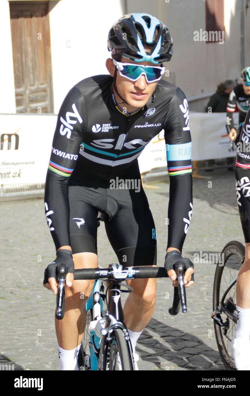 Foligno,Italie,11/03/2016  Vasil Kiryienka au départ de la 4eme etape Montalto di Castro - Foligno de tirreno Adriatico Stock Photo