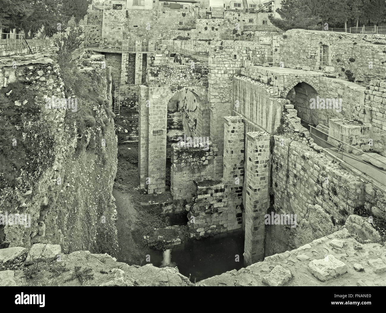 Jerusalem - The ruins of Bethesda pool. Stock Photo