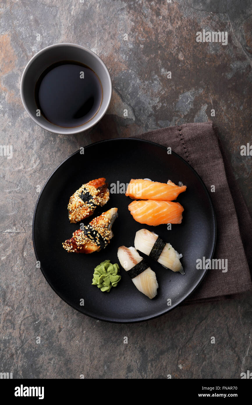 fresh sushi with fish top view Stock Photo Alamy
