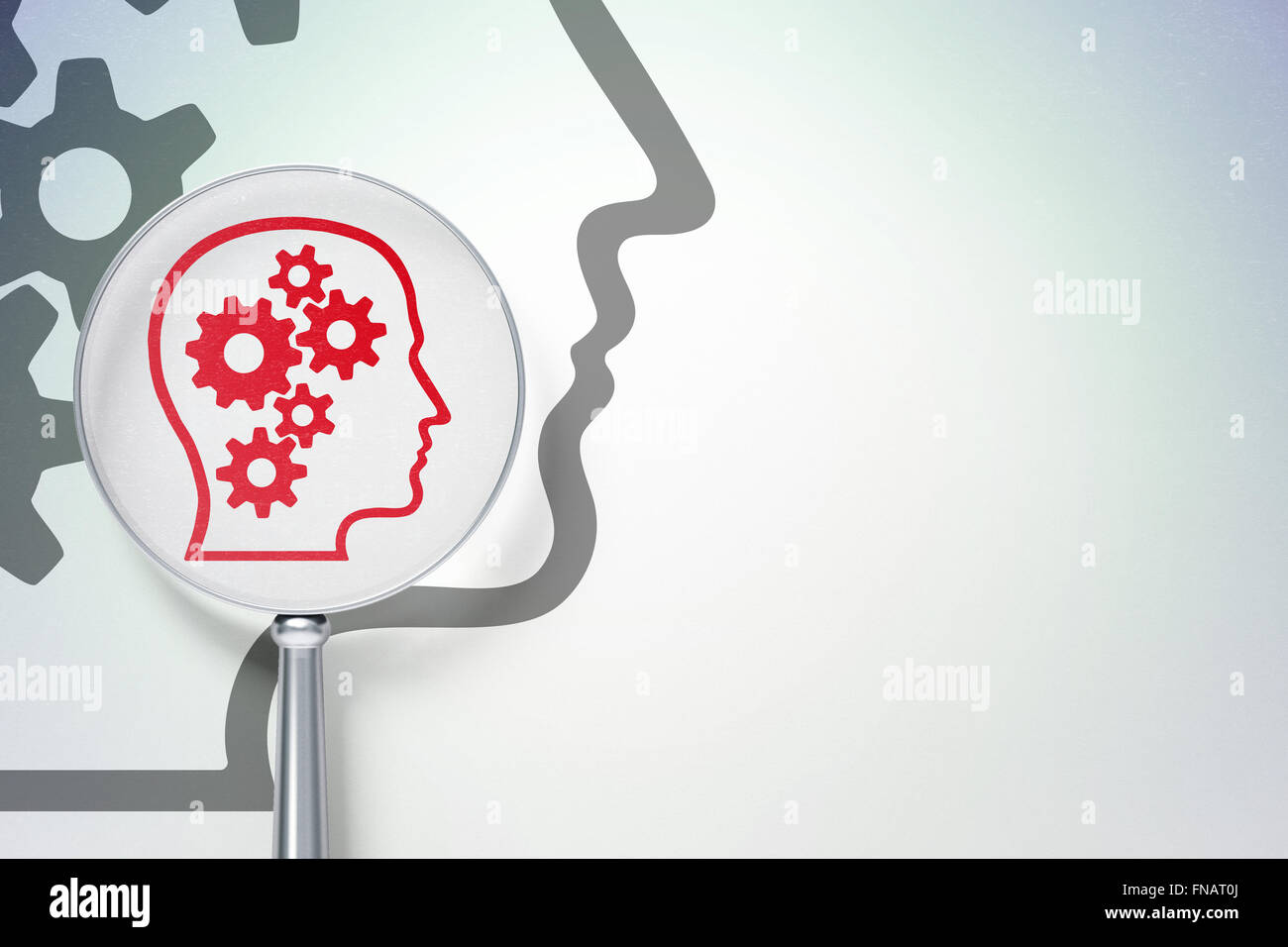Education concept: Head With Gears with optical glass on digital ...