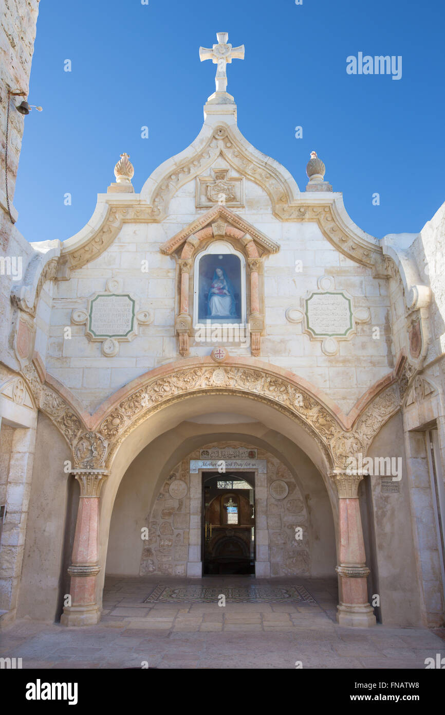 BETHLEHEM, ISRAEL - MARCH 6, 2015: The facade of cave of 'Milk Grotto' chapel. Stock Photo