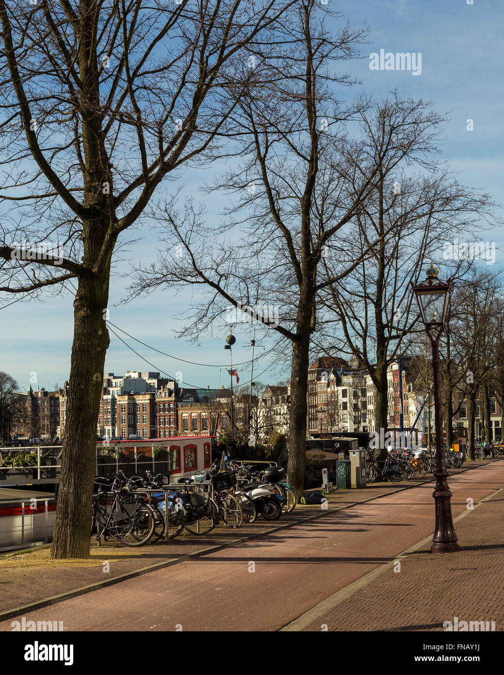 Dedicated paths in Amsterdam designed for people riding biycles. Stock Photo