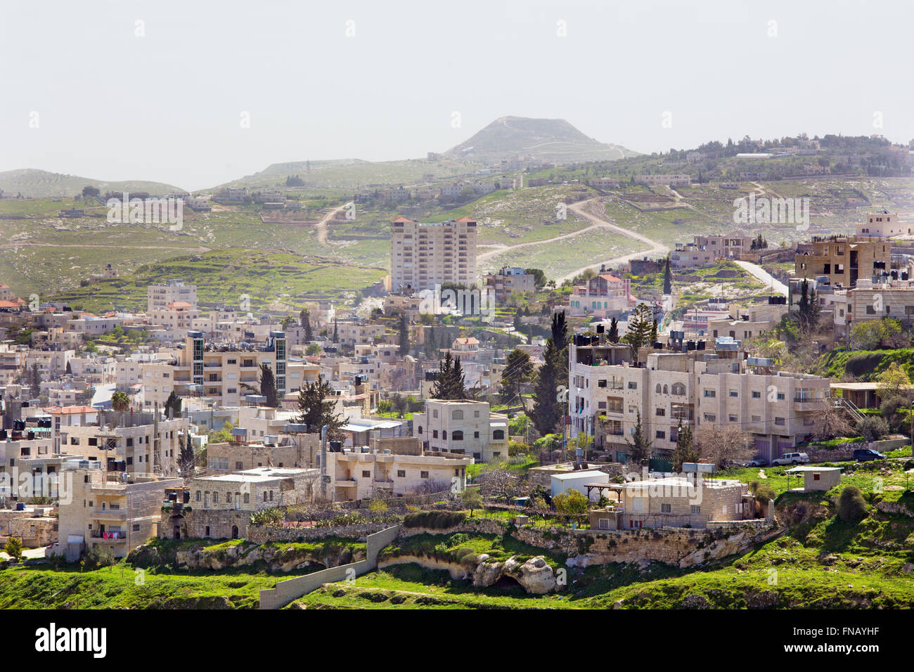 Bethlehem - The outlook over the settlement and Herodion in the backgroud. Stock Photo