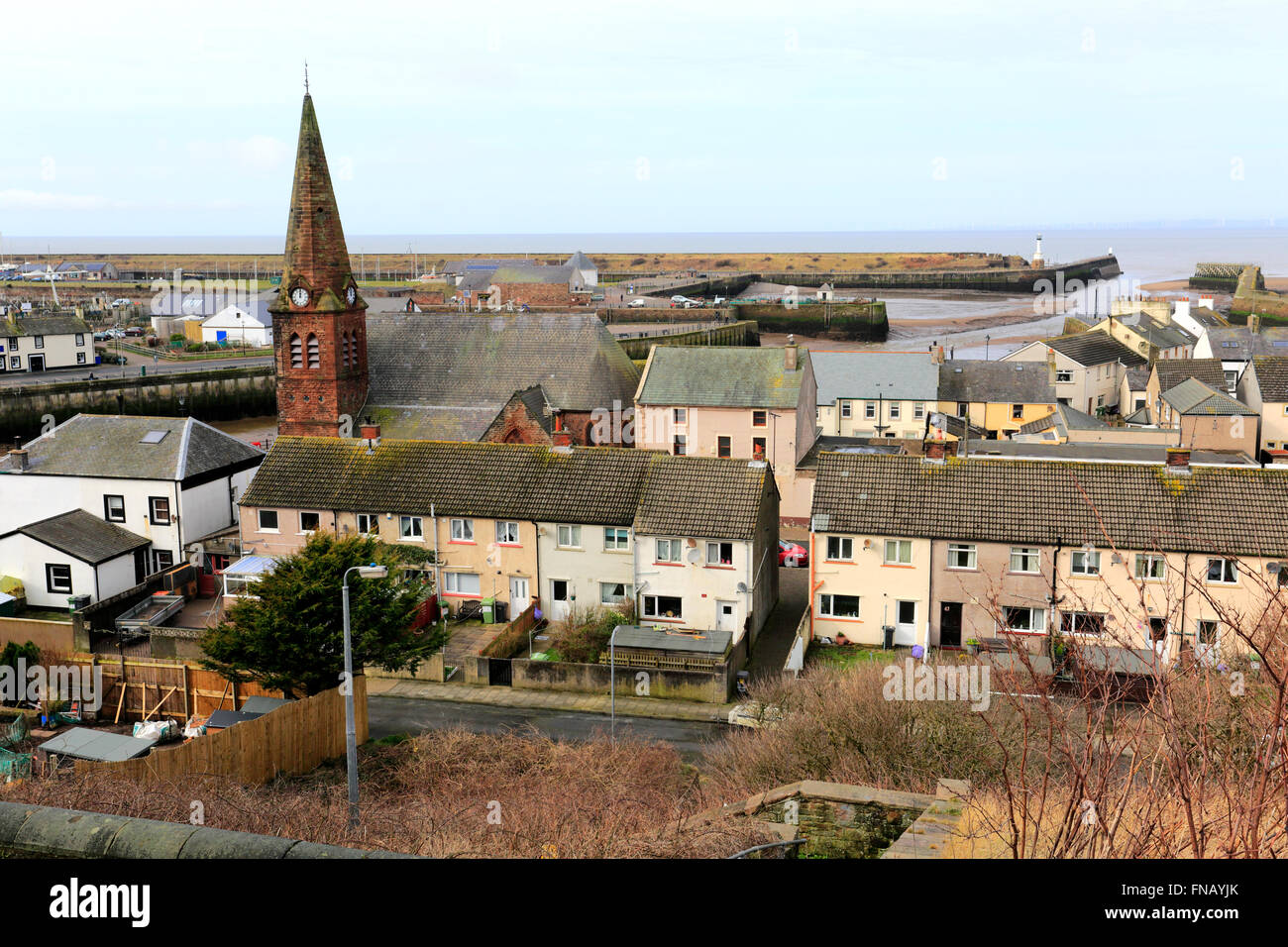 Overview of housing and buildings, Maryport town, West Cumbria, England, UK Stock Photo