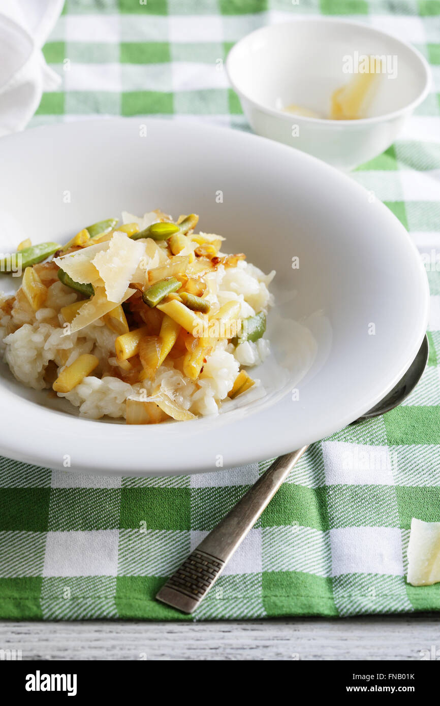 risotto with roasted green beans, food closeup Stock Photo Alamy