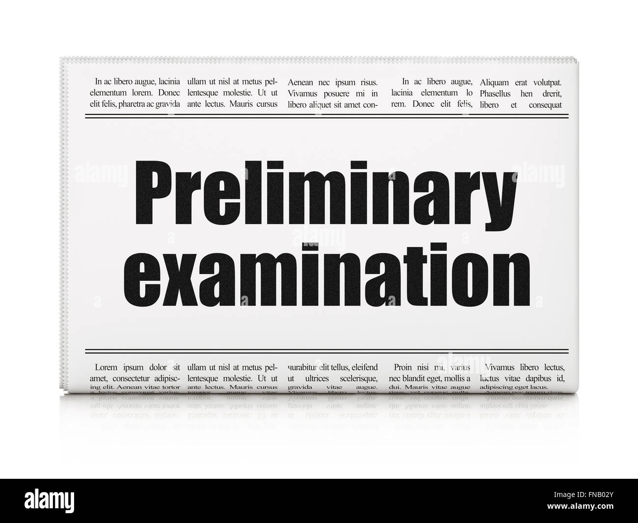 Studying concept: newspaper headline Preliminary Examination Stock Photo