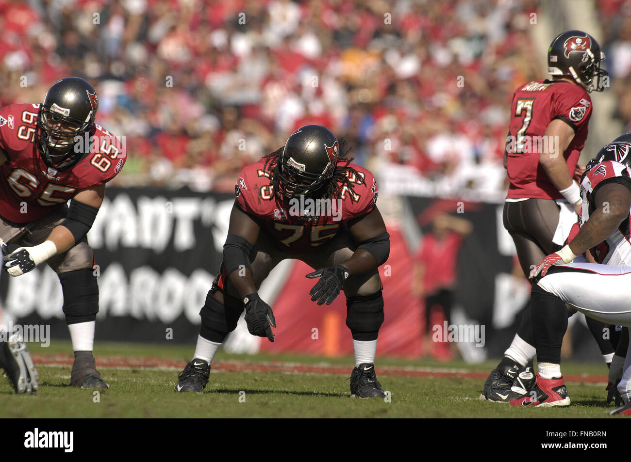 Tampa Bay Buccaneers guard Davin Joseph, right, blocks tackle Demar Dotson  during Buccaneers training camp Saturday, July 27, 2013, in Tampa, Fla. (AP  Photo/Chris O'Meara Stock Photo - Alamy