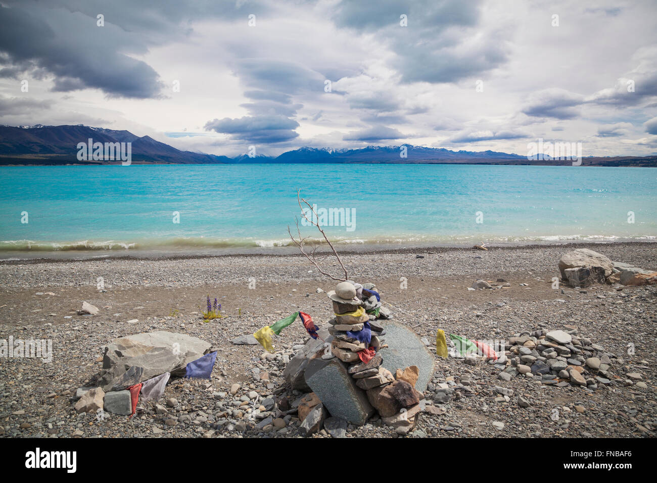 At the shores of Lake Pukaki Stock Photo