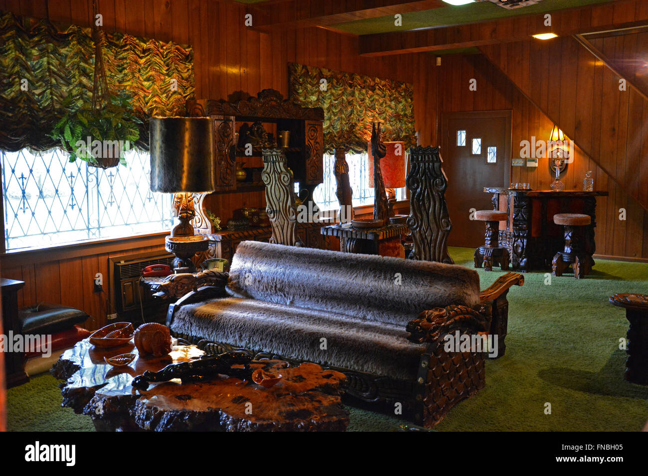 The jungle room at Graceland, Elvis Presley's home and now a museum in Memphis Tennessee. Stock Photo