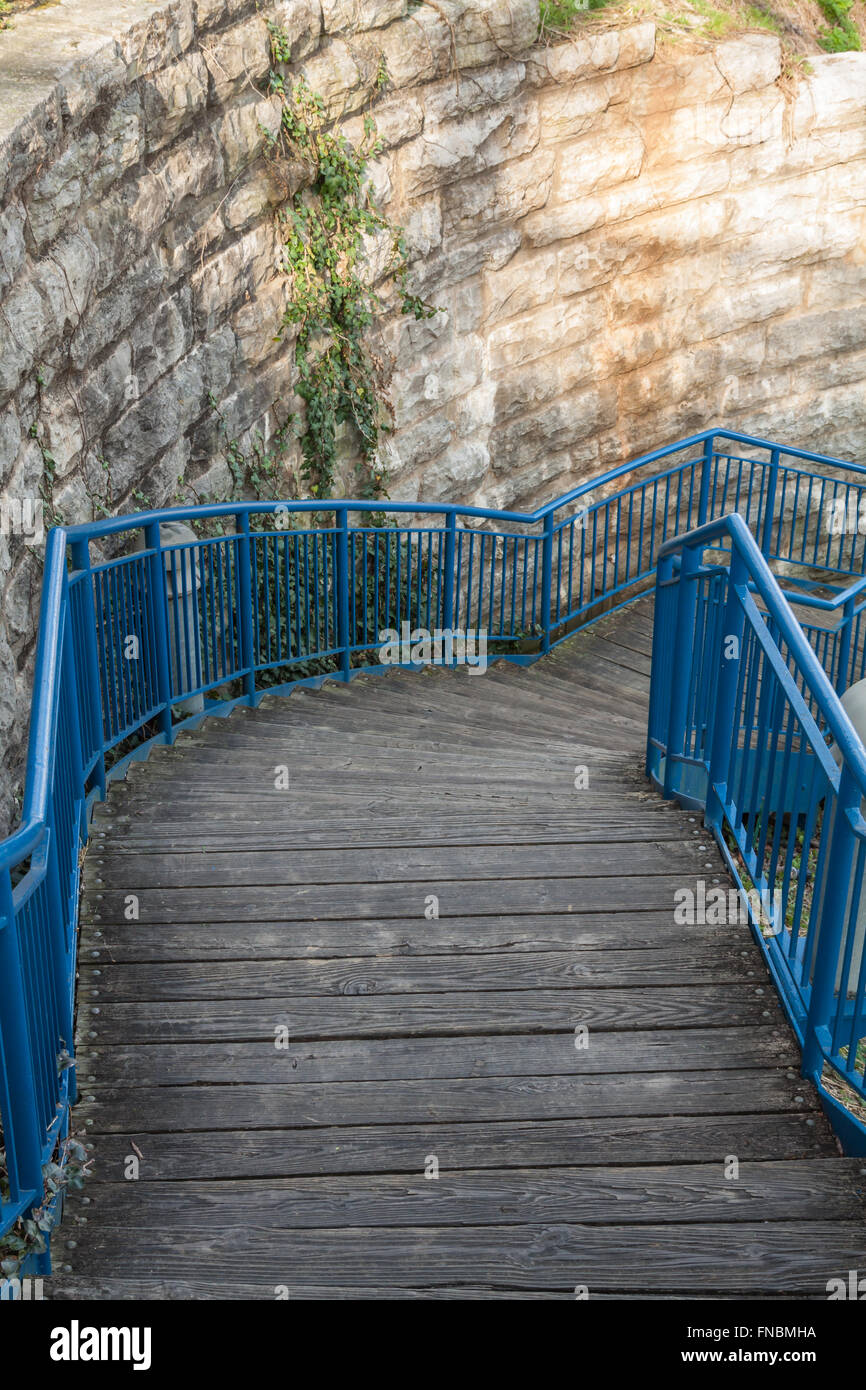 stairs and walkways with blue railing Stock Photo