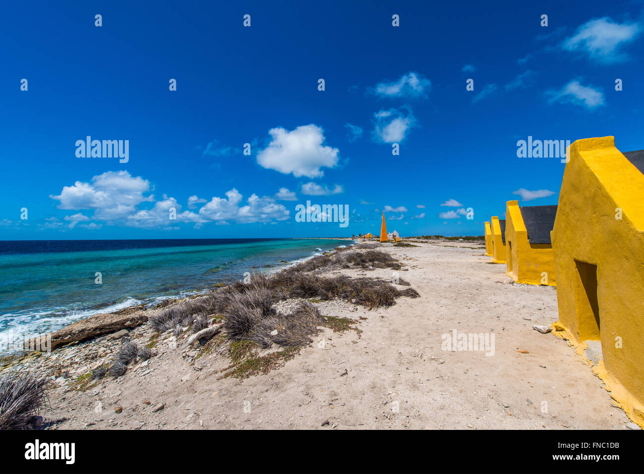 Middle Century Slave houses of the Dutch Colonists at Bonaire one of the Dutch Antilles Islands Stock Photo