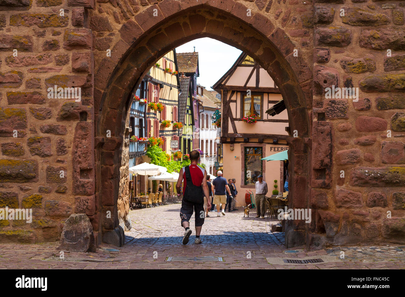 view of Riquewihr, Alsace Haut Rhin France Stock Photo