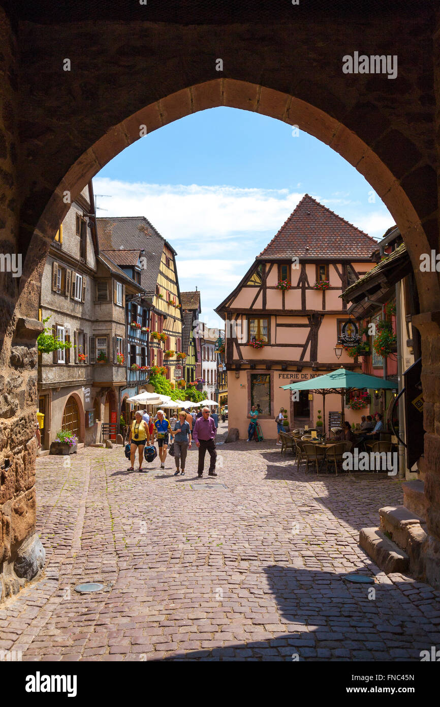 view of Riquewihr, Alsace Haut Rhin France Stock Photo