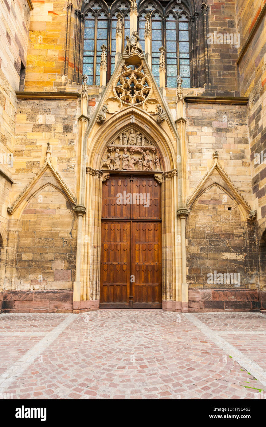 Front door Saint Martin Church of Colmar, Alsace,France Stock Photo