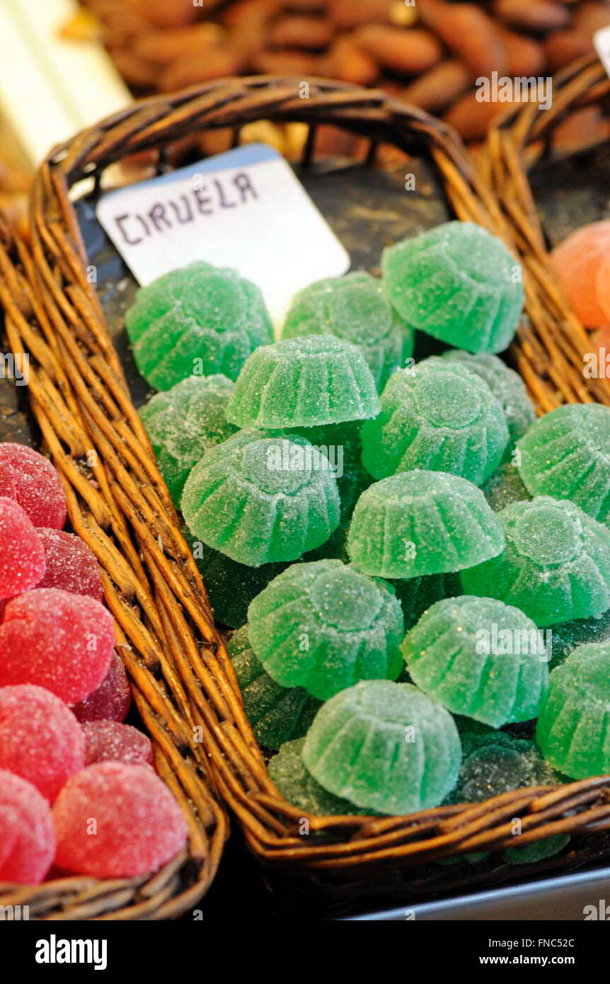 Jelly beans at La Boqueria market, Barcelona. Catalonia, Spain Stock