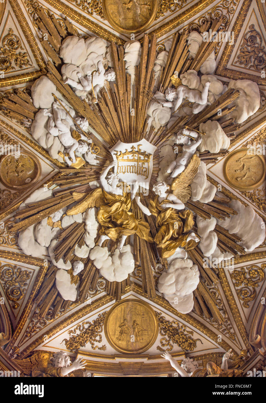 ROME, ITALY - MARCH 26, 2015: Baroque relief of angels in Chiesa Nuova, by C. Arcucci and C. Rainaldi (18th cent.) Stock Photo