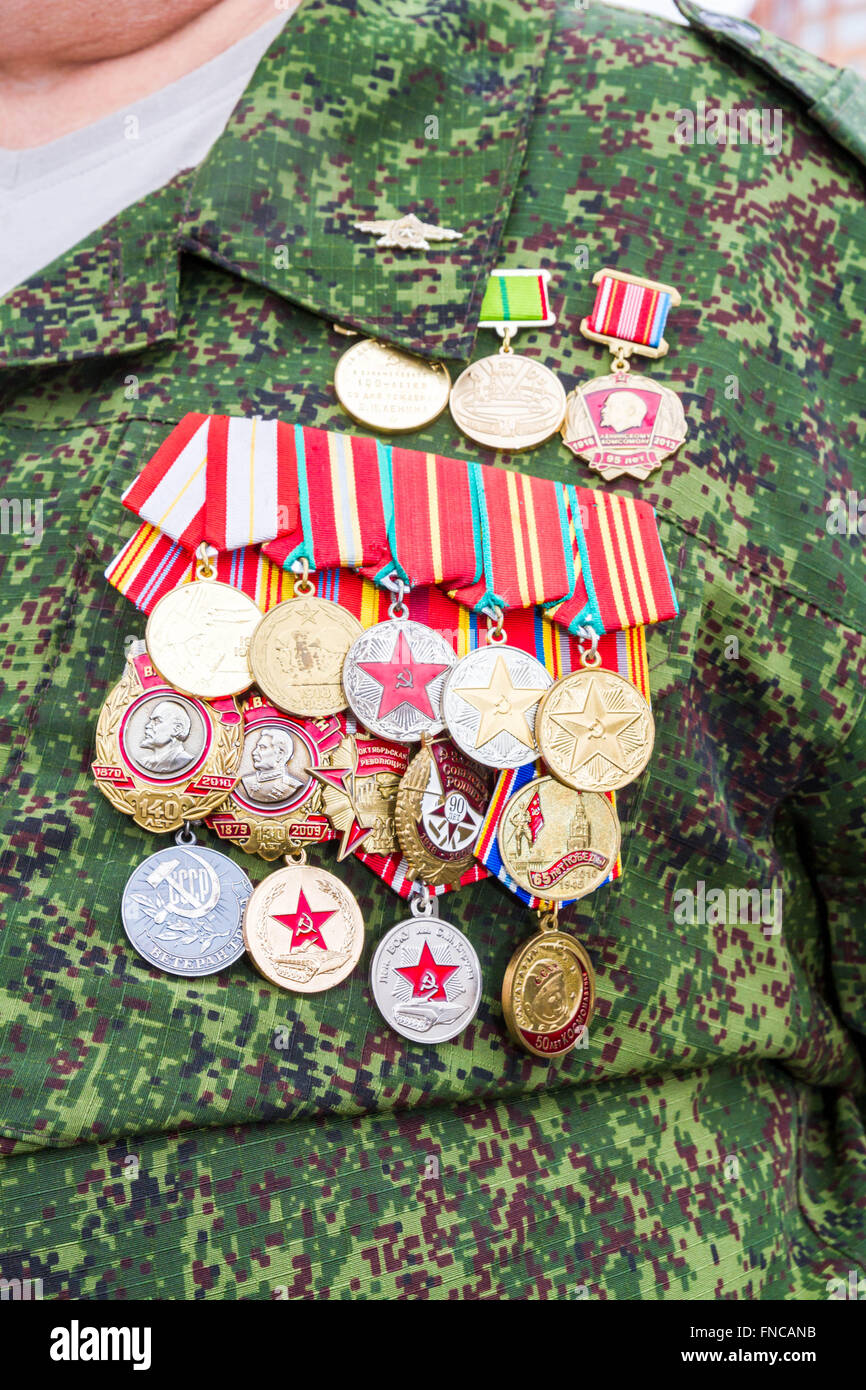 Medals on the chest of a veteran Stock Photo Alamy