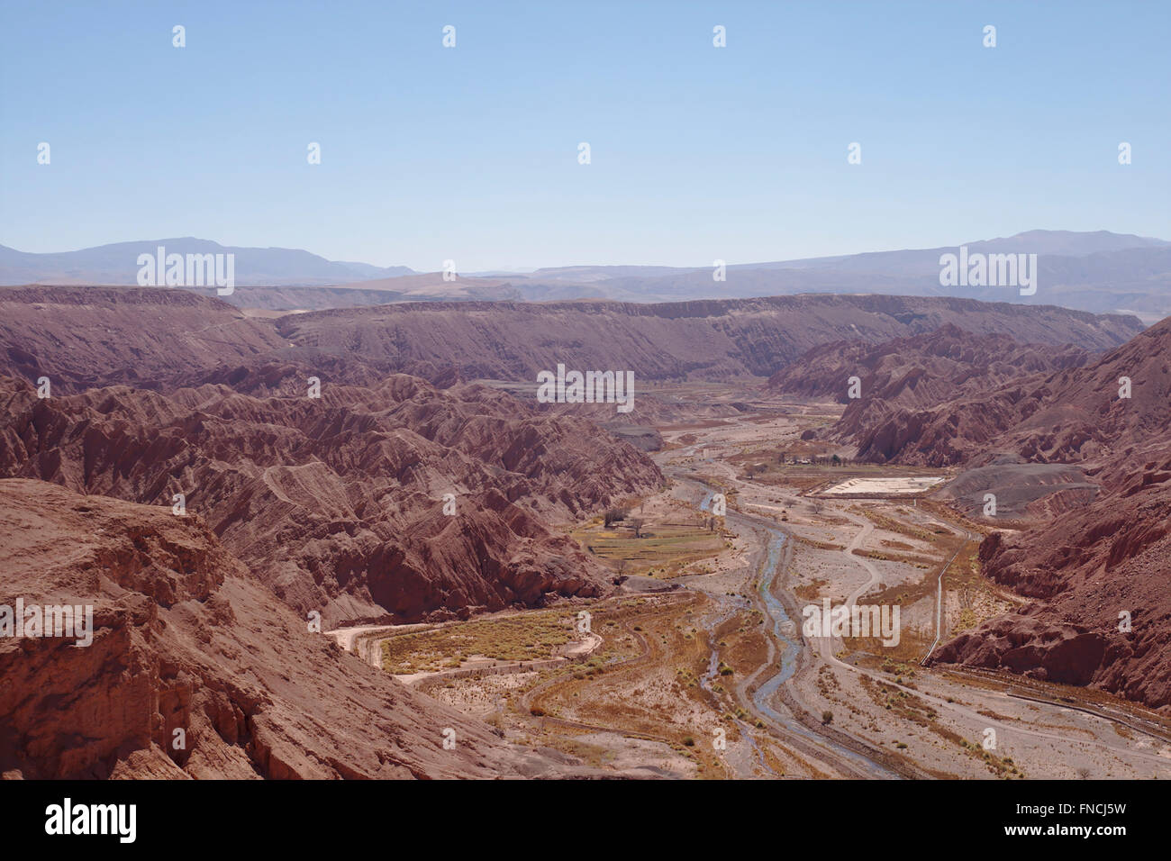 River valley in the Atacama Desert at Pukara de Quitor, near San Pedro de Atacama, Chile Stock Photo