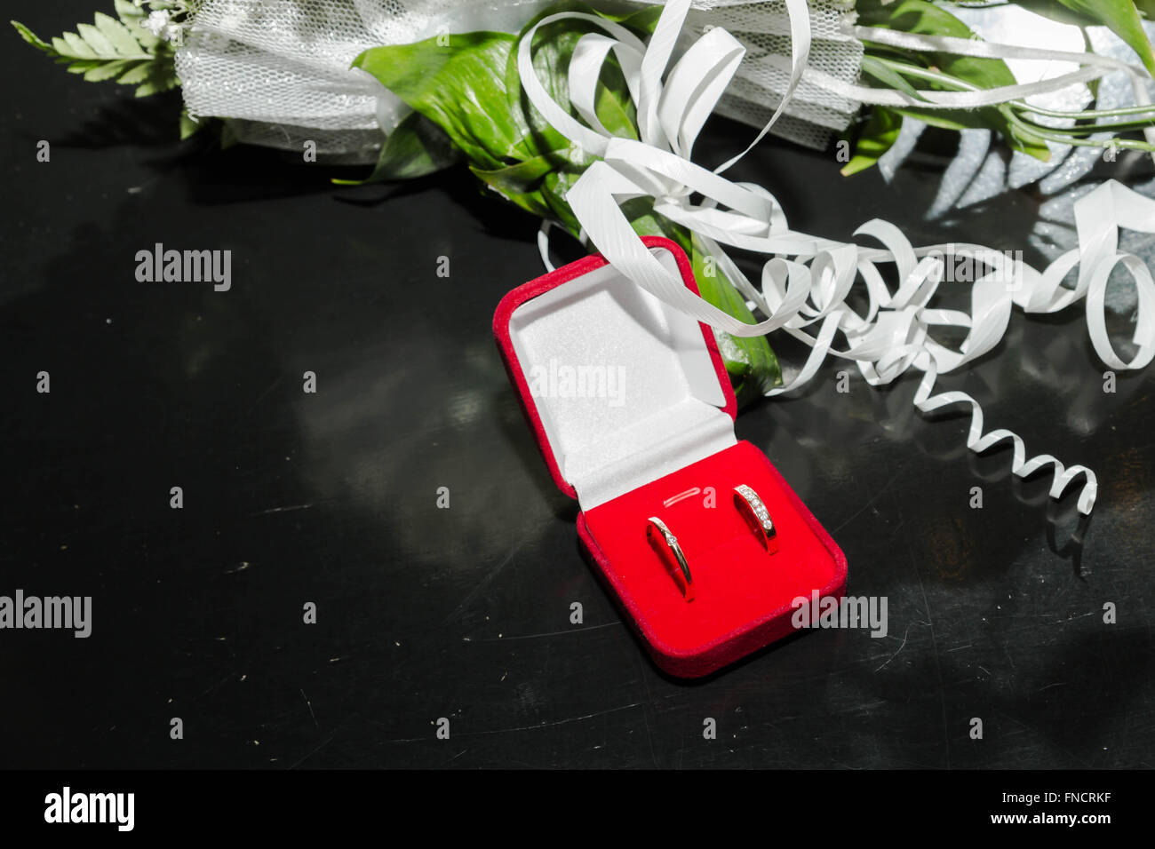 Wedding rings in red box Stock Photo