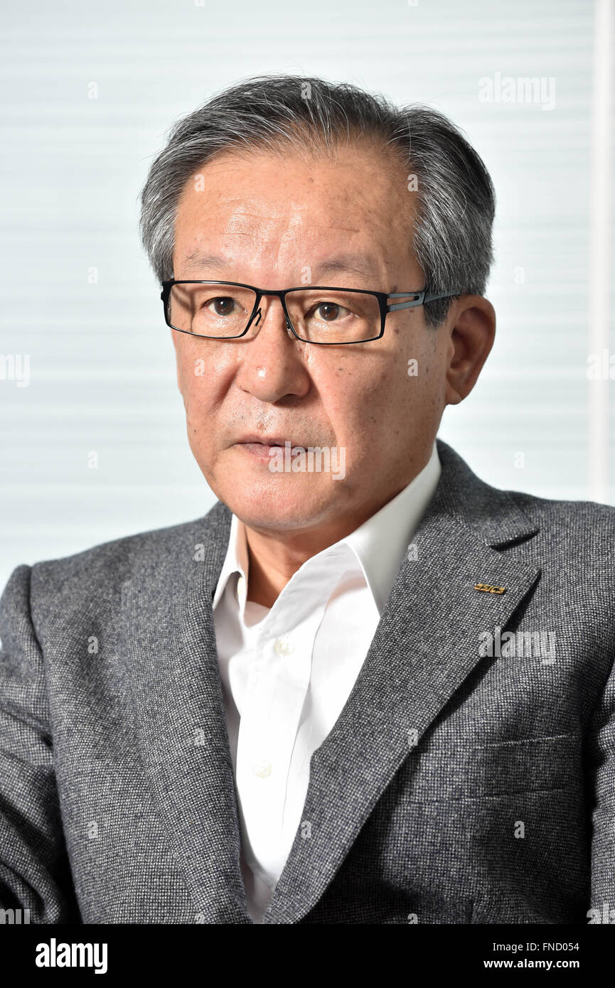 Motoi Oyama, Chief Executive Officer and President of Asics, is interviewed  in Japan on March 7, 2016. © Tsutomu Yamada/AFLO/Alamy Live News Stock  Photo - Alamy