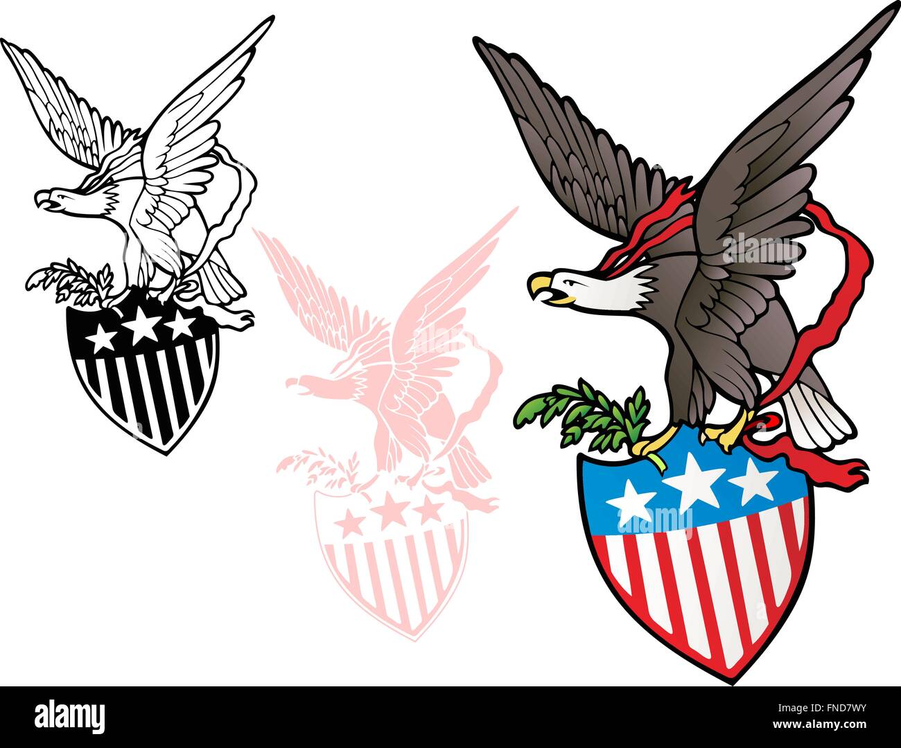 Patriotic emblem, eagle with stars and stripes shield Stock Vector