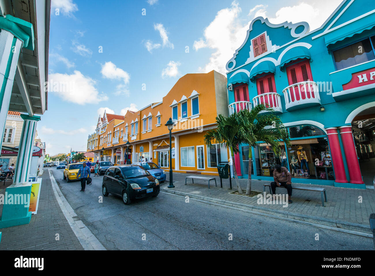 Kralendijk the beautiful capital of Bonaire with its colored houses and view on the sea Stock