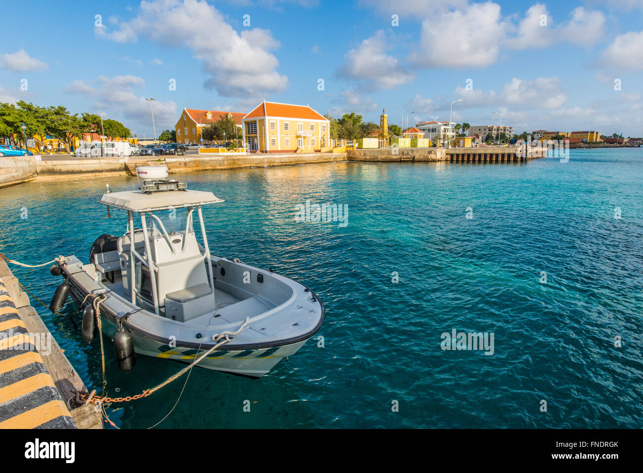 The port of the Capital from Bonaire located at the pier of Kralendijk here you can watch big ships that come visit the Island. Stock Photo