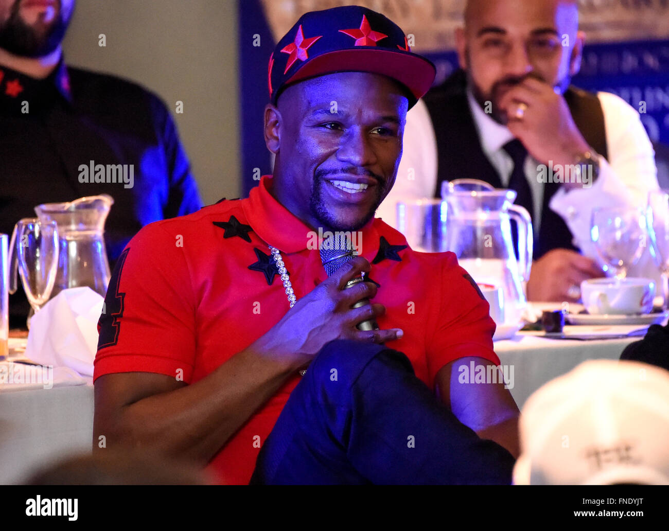 Floyd Mayweather Jr Is Interviewed In Front Of Fans At A Small Club In Cannock Staffordshire Where The Former Champion Boxer Hosted A Private Event Featuring Floyd Mayweather Jr Where Cannock United