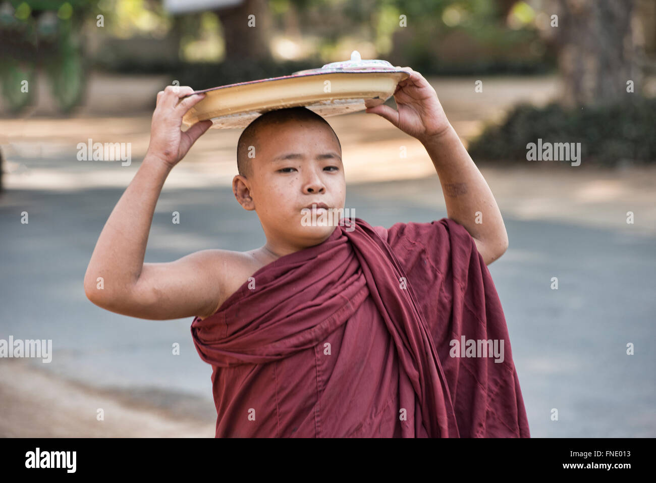 A young monk on his morning alms round, Bagan, Myanmar Stock Photo - Alamy