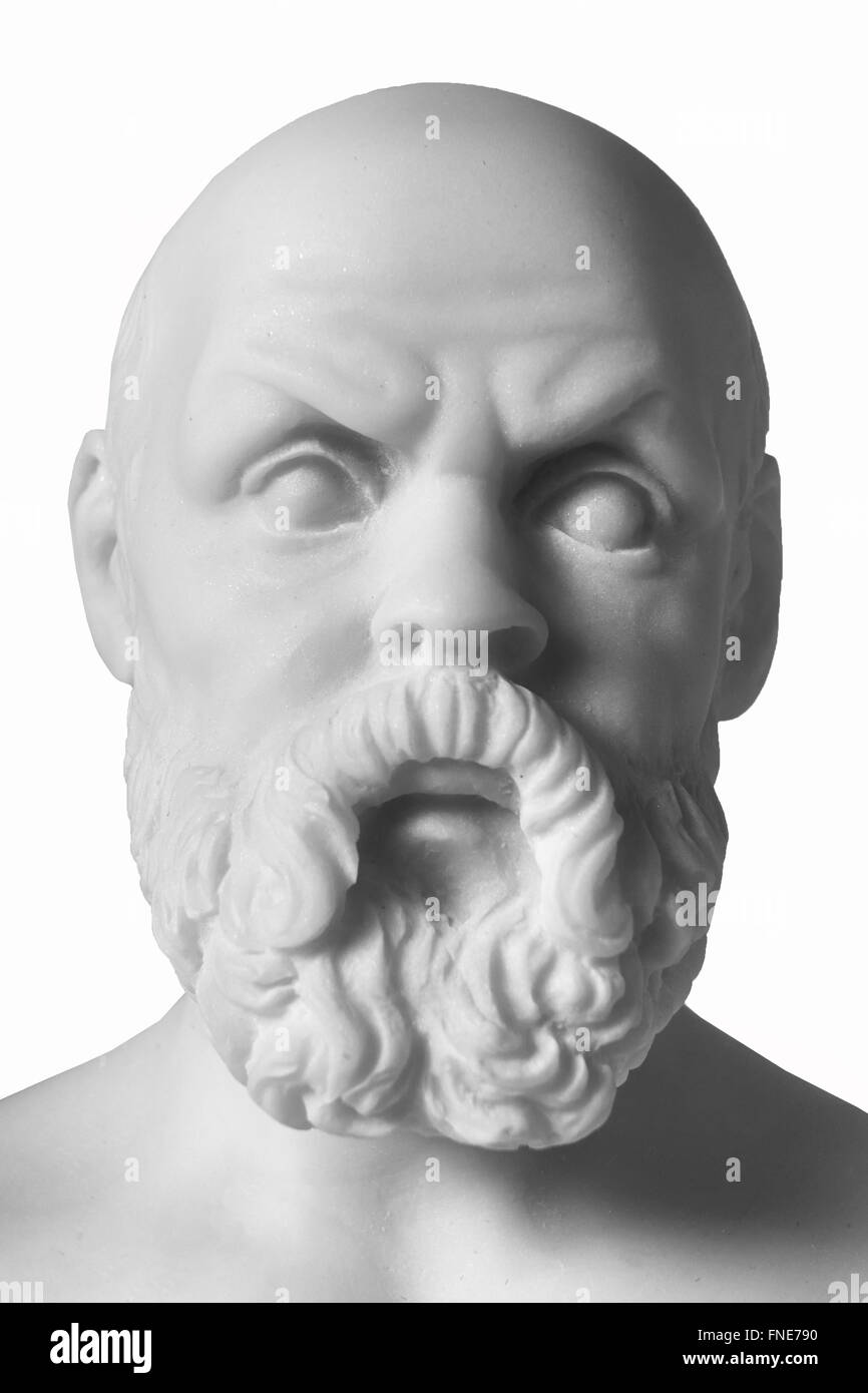 White marble bust of the greek philosopher Socrates, isolated on white Stock Photo