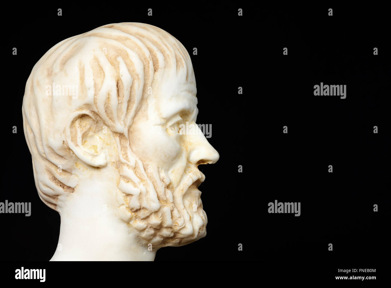 White marble bust of the greek philosopher Aristoteles, isolated on
