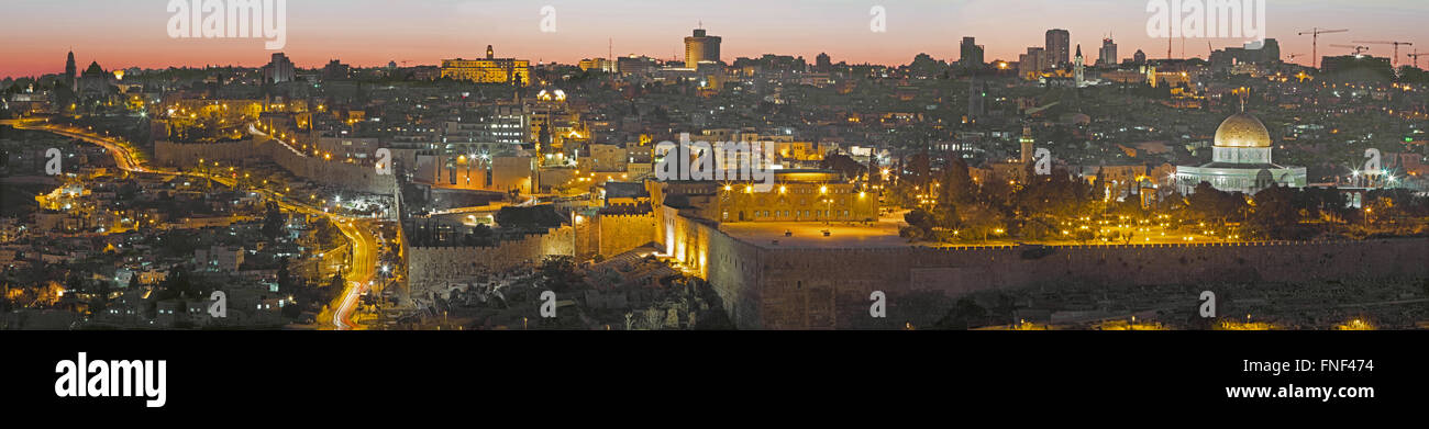 Jerusalem - The Panorama from Mount of Olives to old city at dusk Stock ...