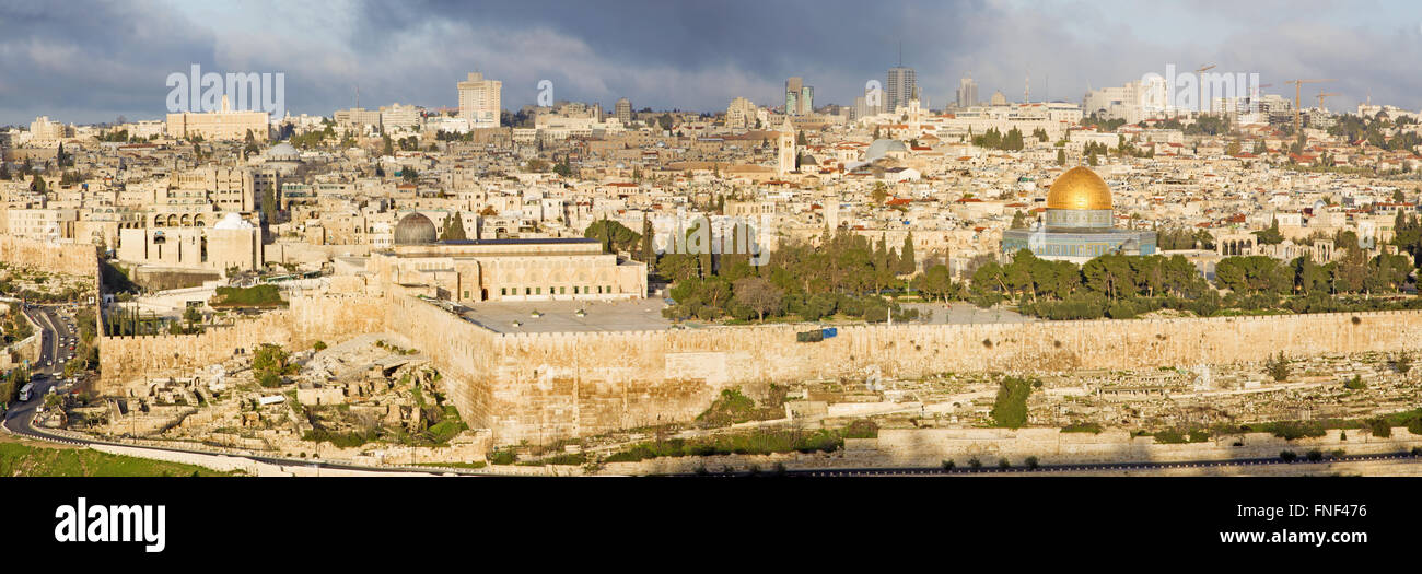 Jerusalem - The Panorama from Mount of Olives to old city Stock Photo