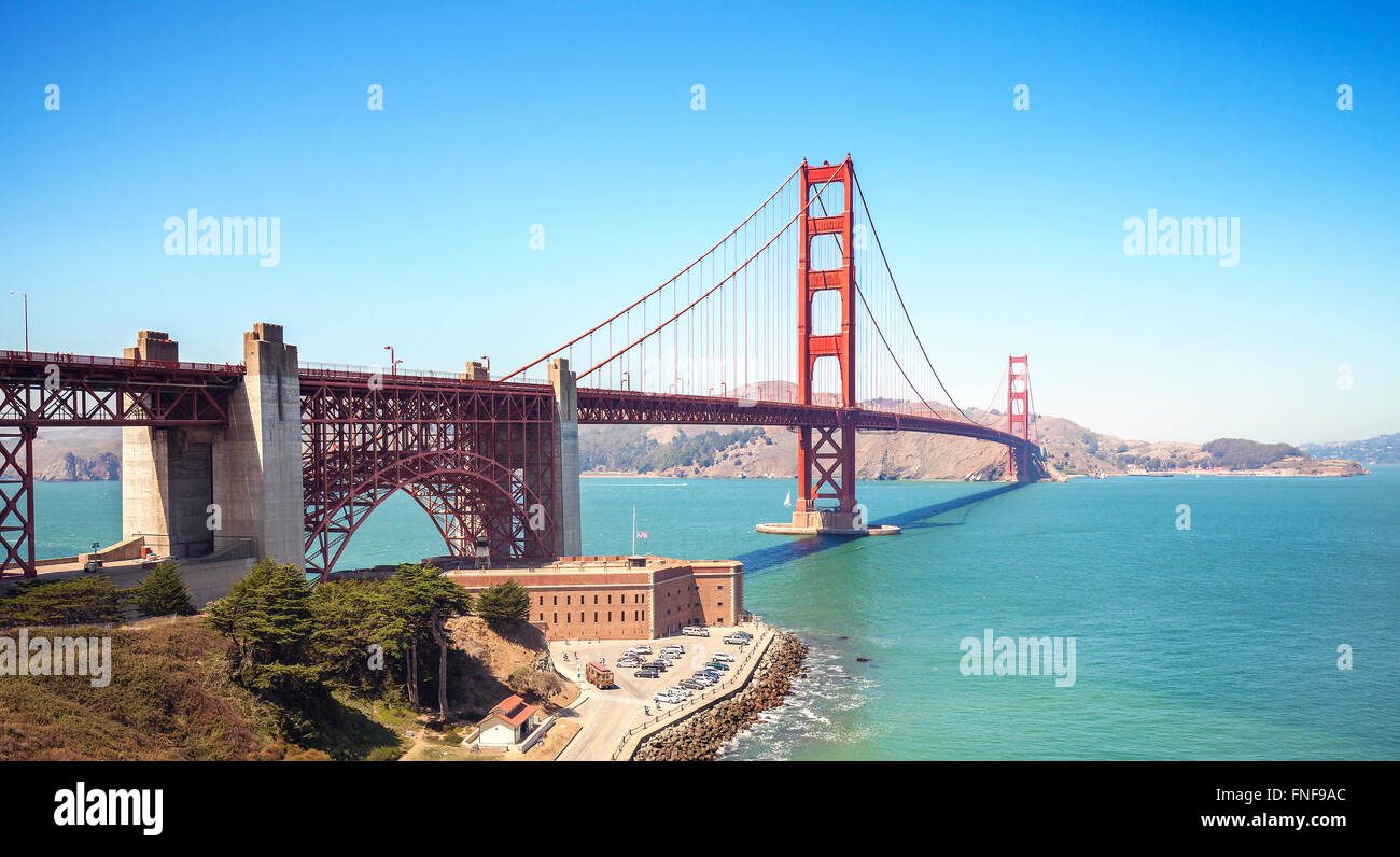 Panoramic view of the Golden Gate Bridge in San Francisco, USA. Stock Photo