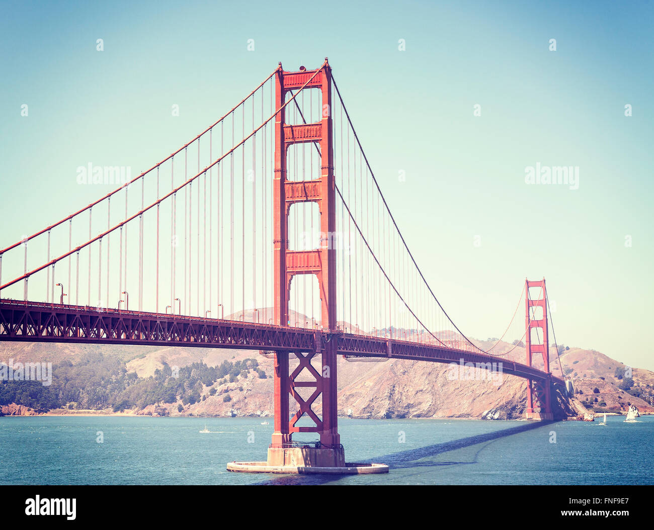 Retro stylized Golden Gate Bridge in San Francisco, USA. Stock Photo