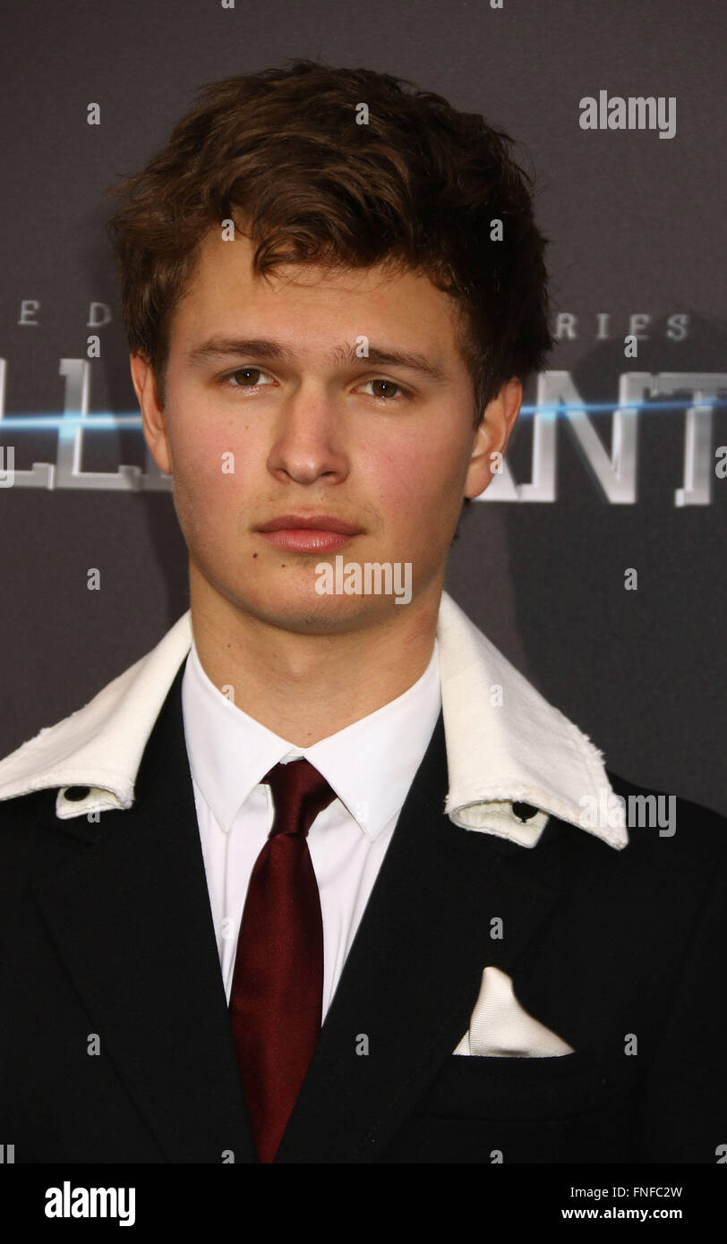 New York, USA. 14th Mar, 2016. Actor ANSEL ELGORT attends the World Premiere of 'The Divergent