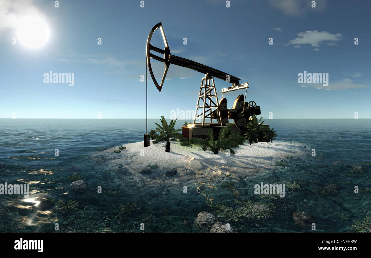 Island in the ocean and the oil pump Stock Photo - Alamy