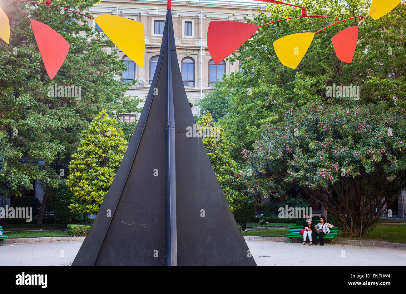 Carmen sculpture by Alexander Calder, in Sabatini garden of Reina Sofia National Art Museum, Madrid, Spain. Stock Photo