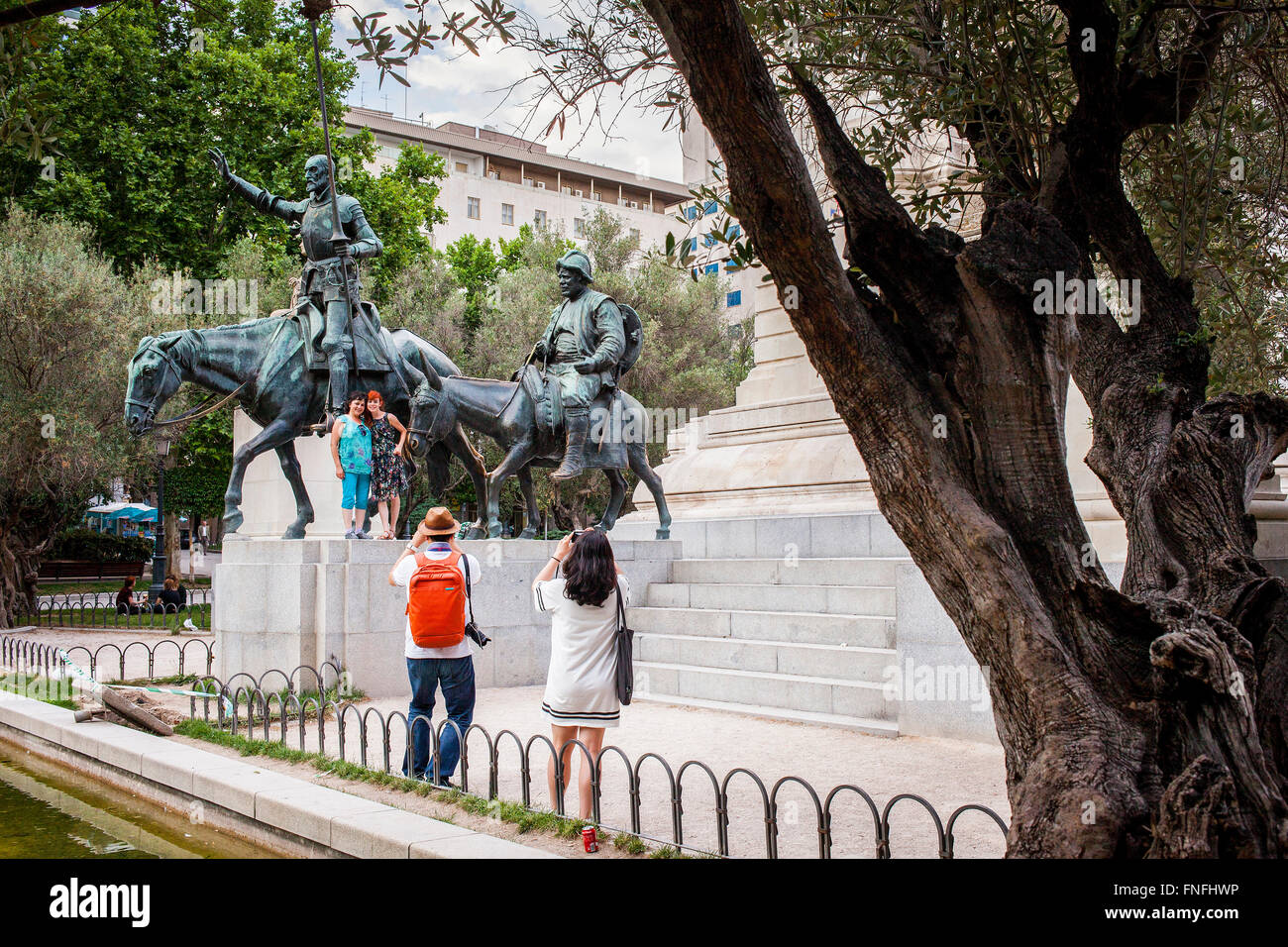 Miguel de Cervantes Monument, Plaza de Espana. Madrid, Spain Stock Photo