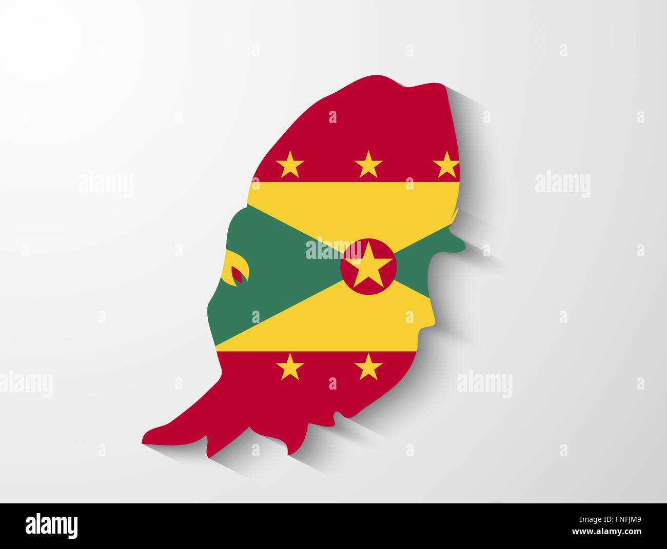 Grenada country map with flag and shadow effect presentation Stock Vector