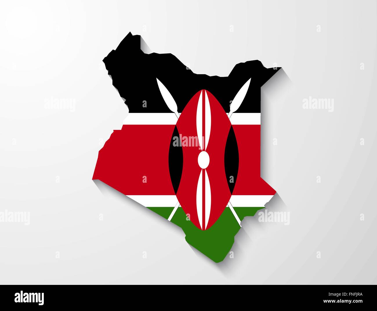 Kenya country map with flag and shadow effect presentation Stock Vector