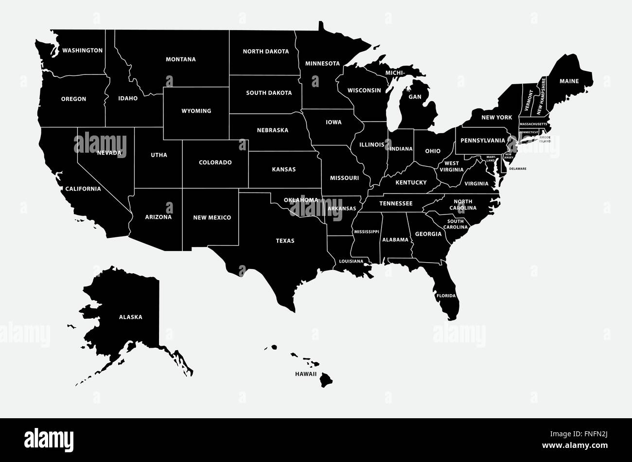 map of the united states of america in black and white Stock Vector