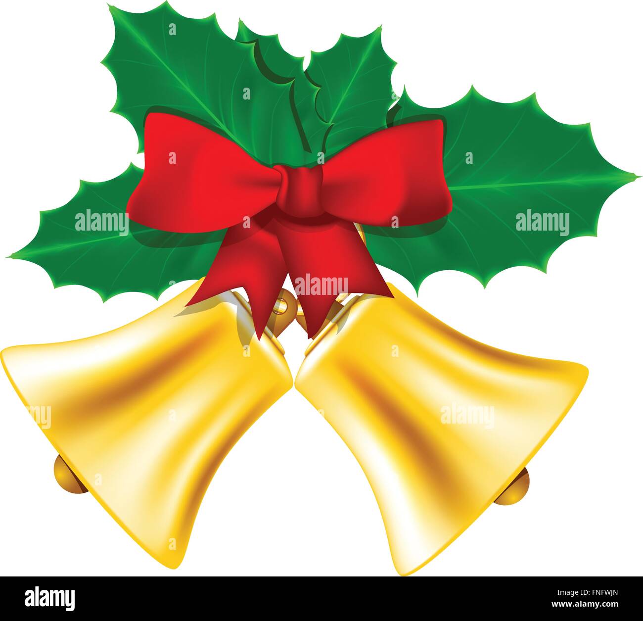 Golden Christmas bells with red bow and leaves of holly Stock Vector ...