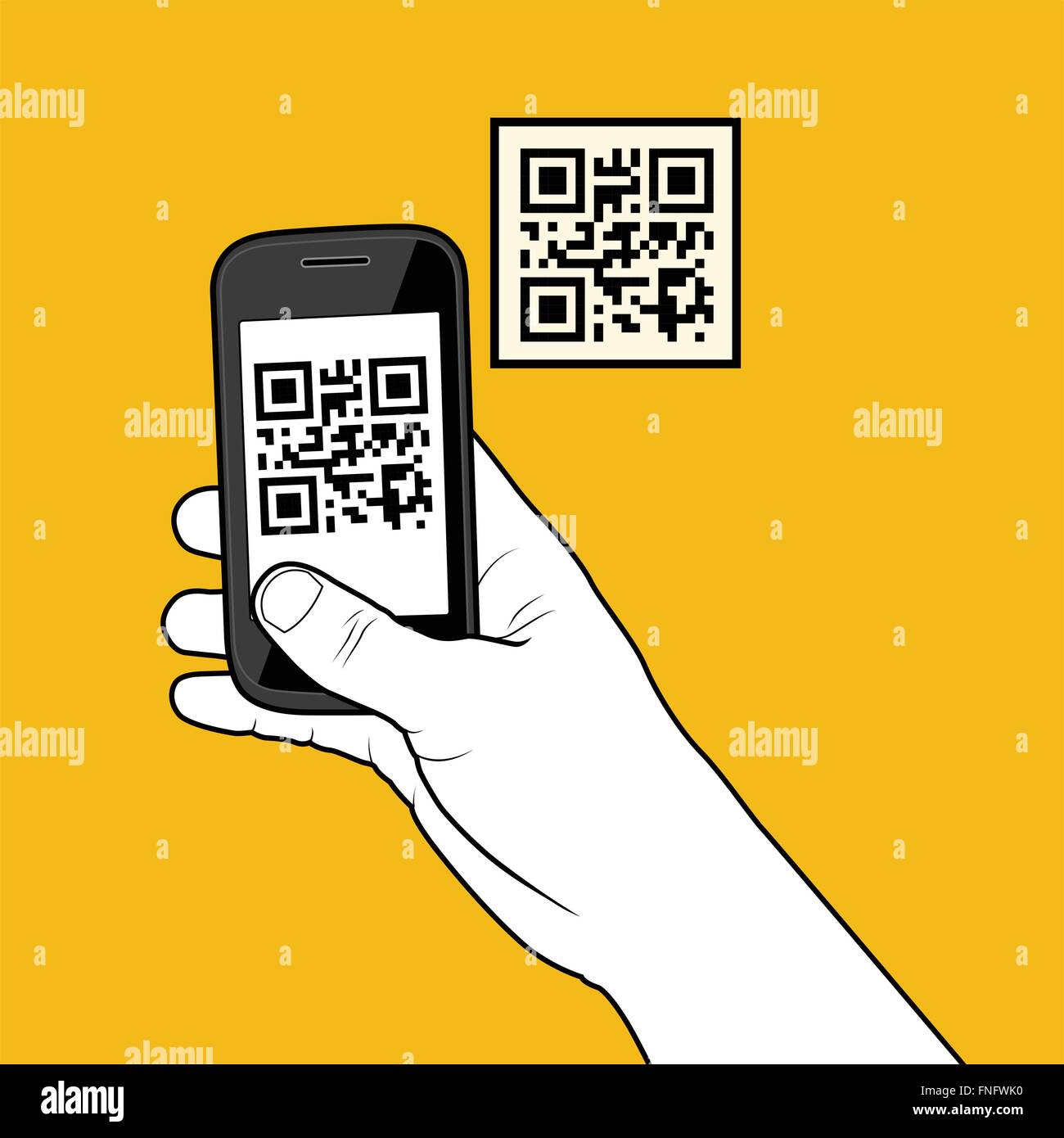 Hand with smartphone taking a QR code Stock Vector