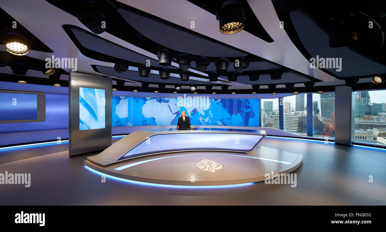 Front Elevation Of Presenter And News Desk With View Towards