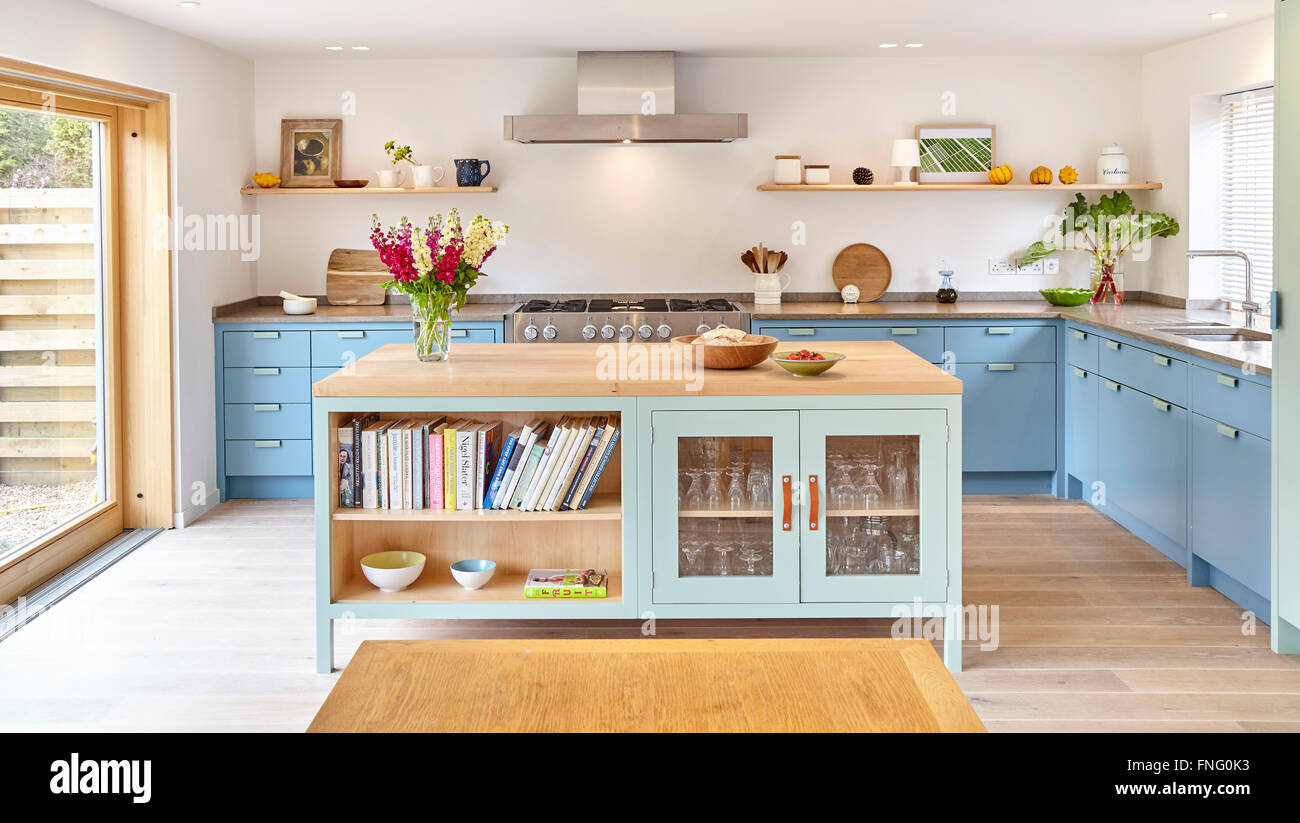Kitchen blue color bespoke crafted timber surface beech hi-res stock  photography and images - Alamy