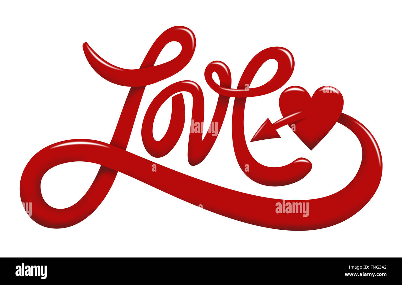Hand Lettering Of The Word Love In Red Color Isolated On White